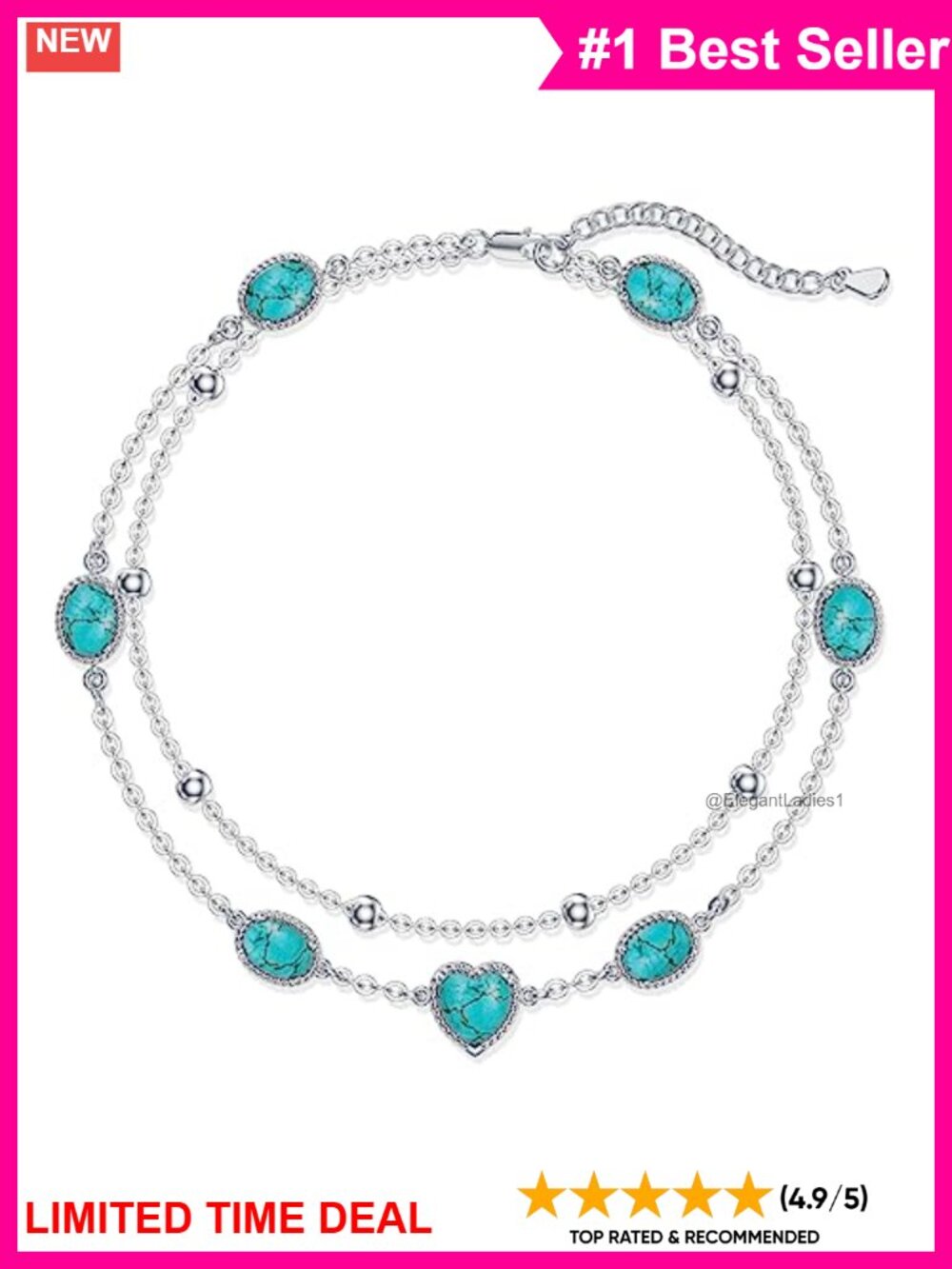Dainty Natural Turquoise Anklet 925 Sterling Silver Adjustable